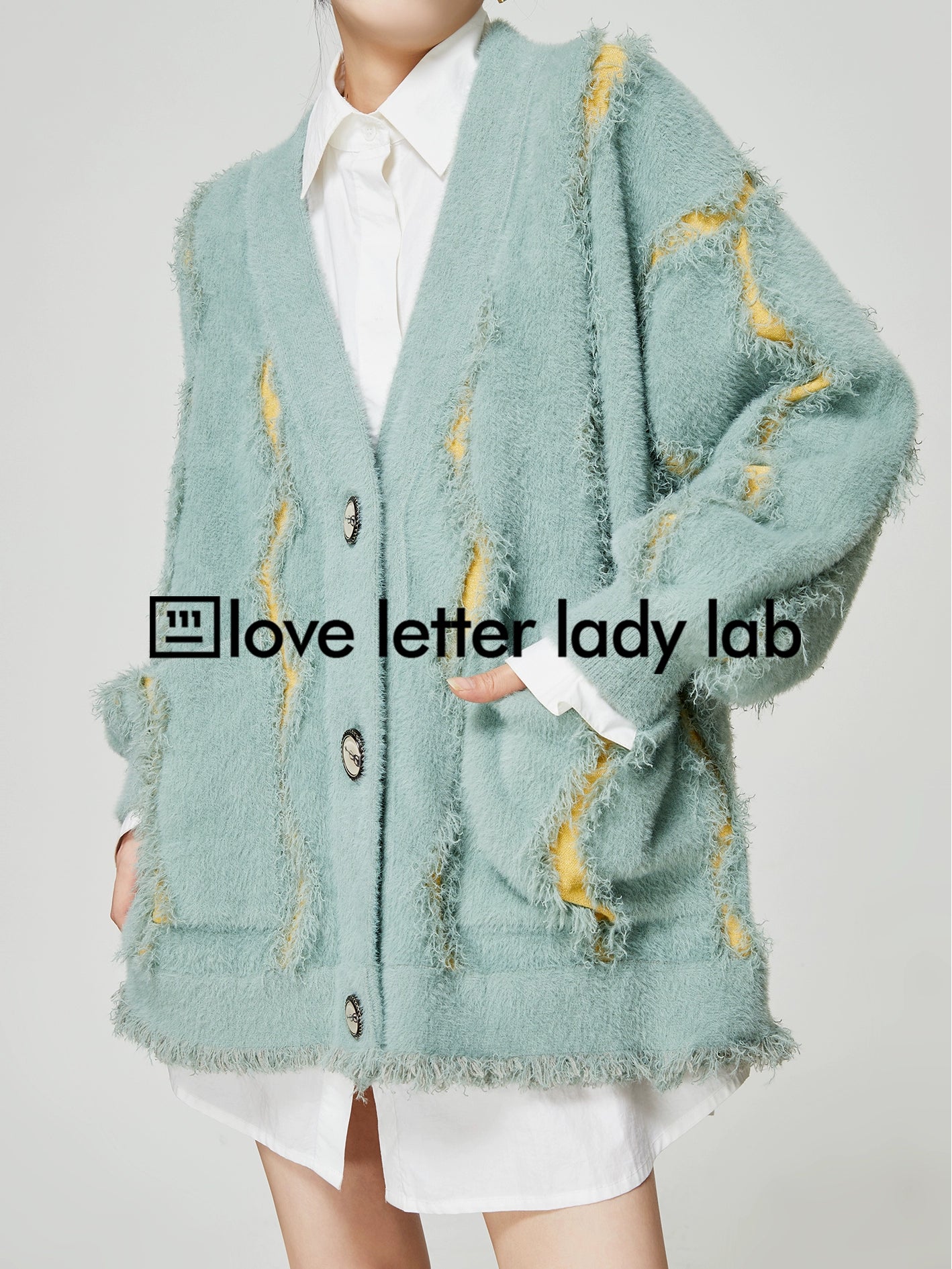 Light Green Contrast Knit Cardigan LLA0336