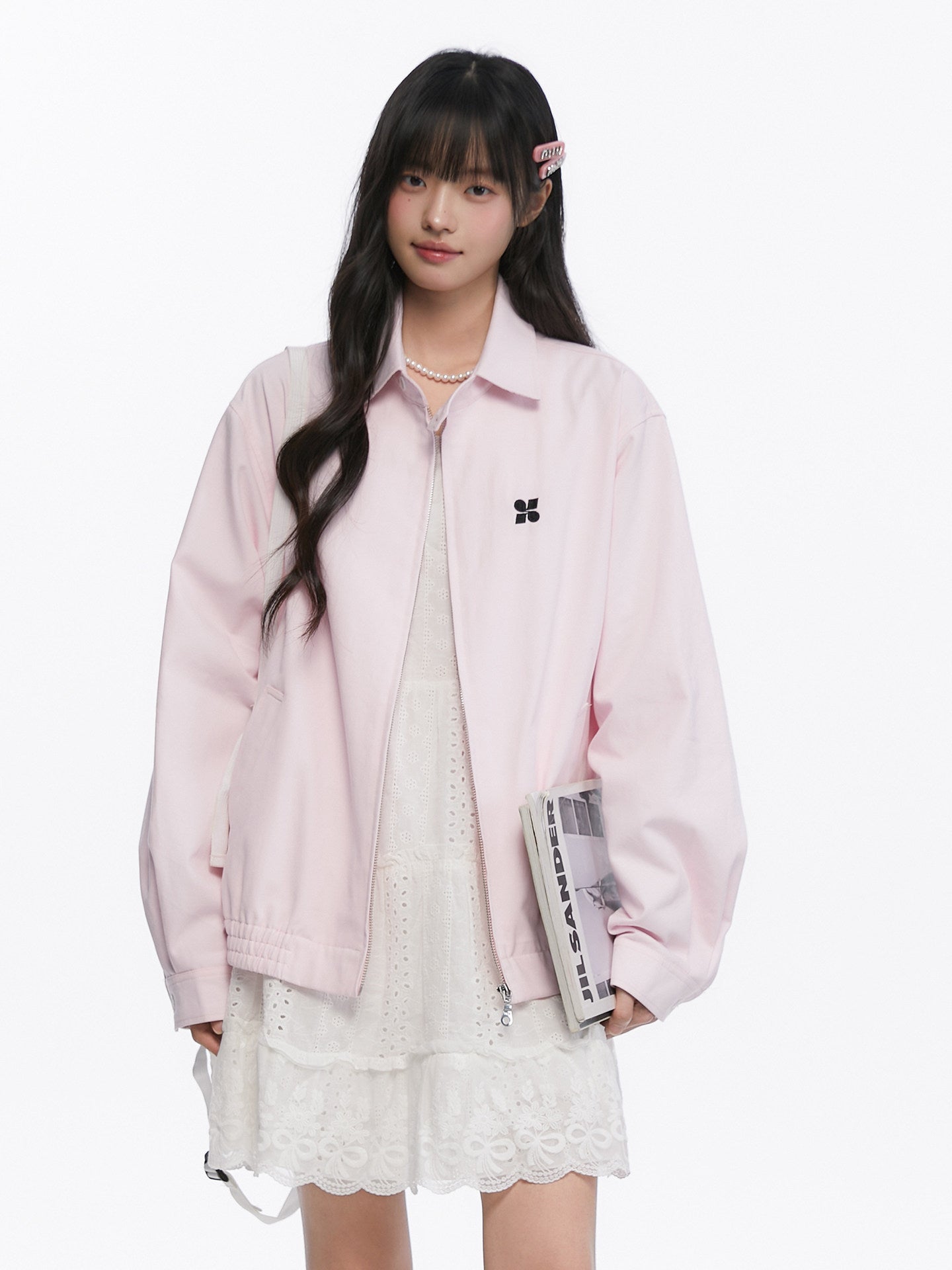 Pink Casual Polo Collar Jacket KIP0001