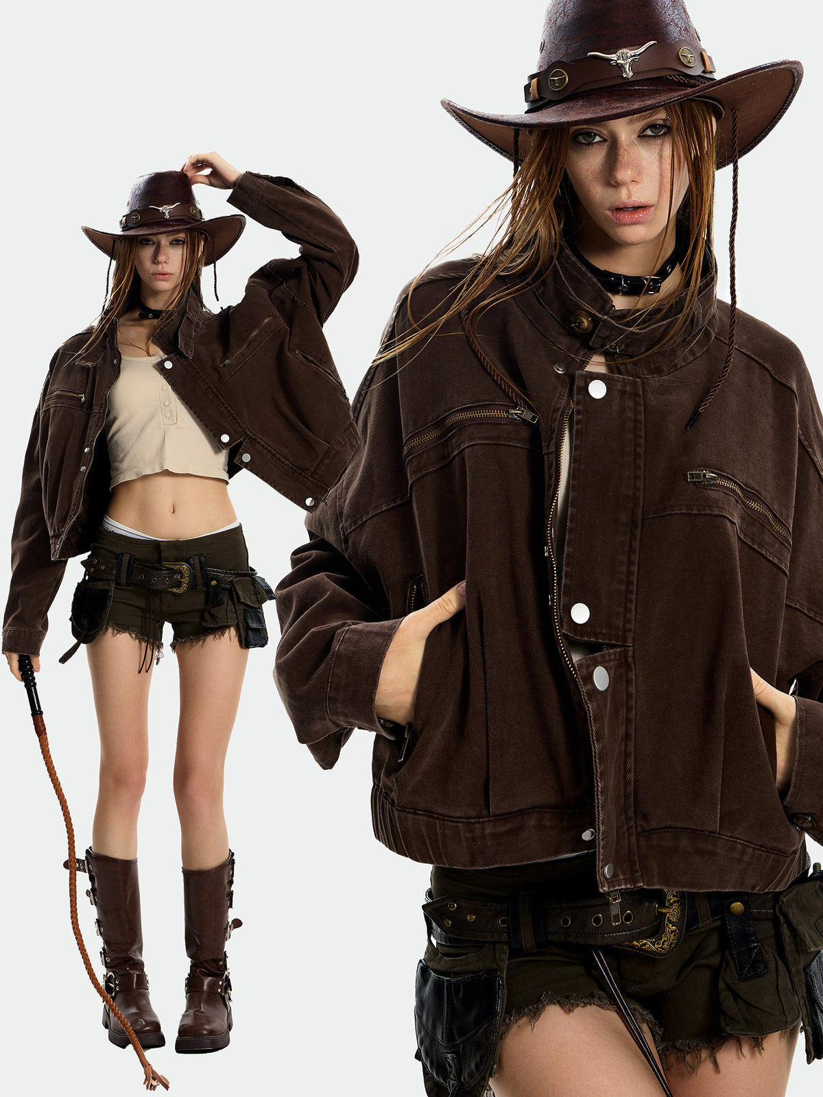 Retro Stand Collar Short Jacket ZTS0019