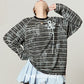 Black Striped 3D Blue Flower T-Shirt / Balloon Mini Skirt LLA0660