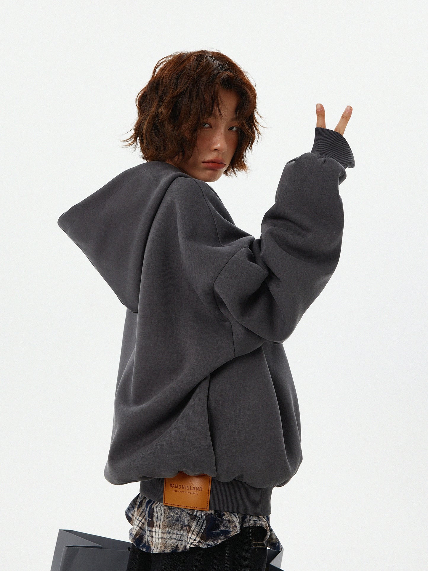 Oversized Leather Patch Design Hoodie HGX0043
