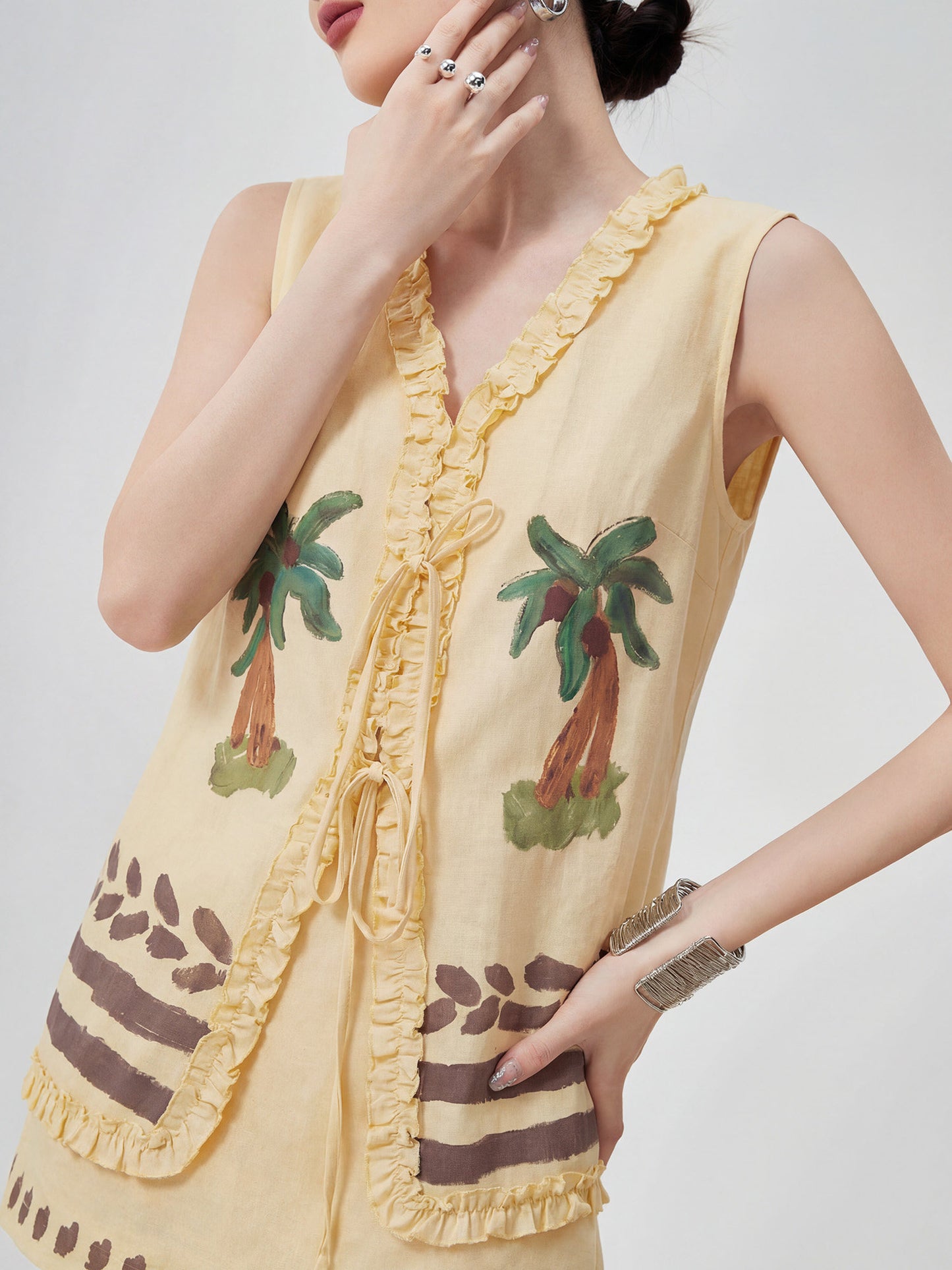 Palm Tree Embroidered Vest / Mini Skirt FER0247