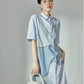 French Blue Patchwork Shirt Dress LLA0114