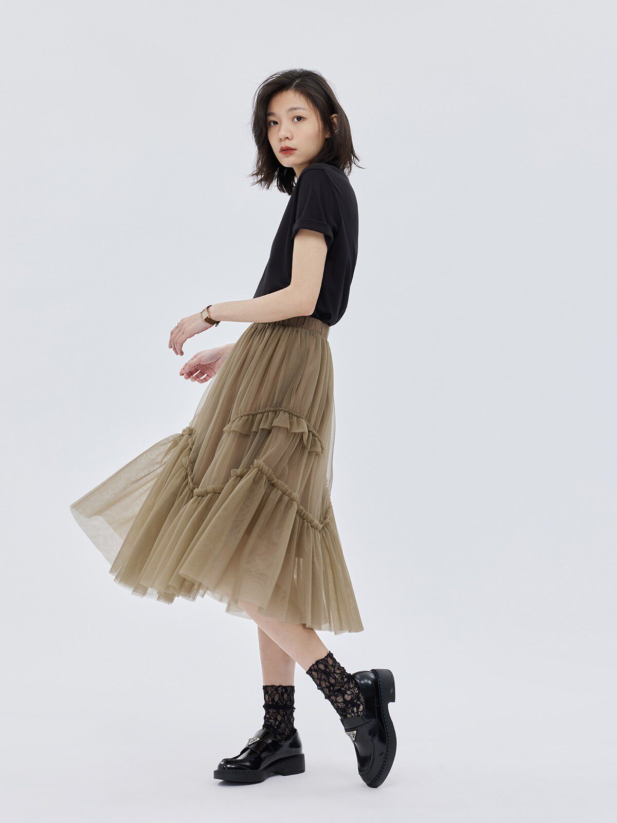 Ruffled Mid-Length Skirt SHN0028