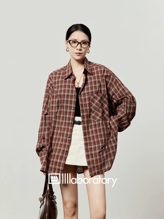 Retro Casual Check Shirt / White Denim Skirt LLA0512