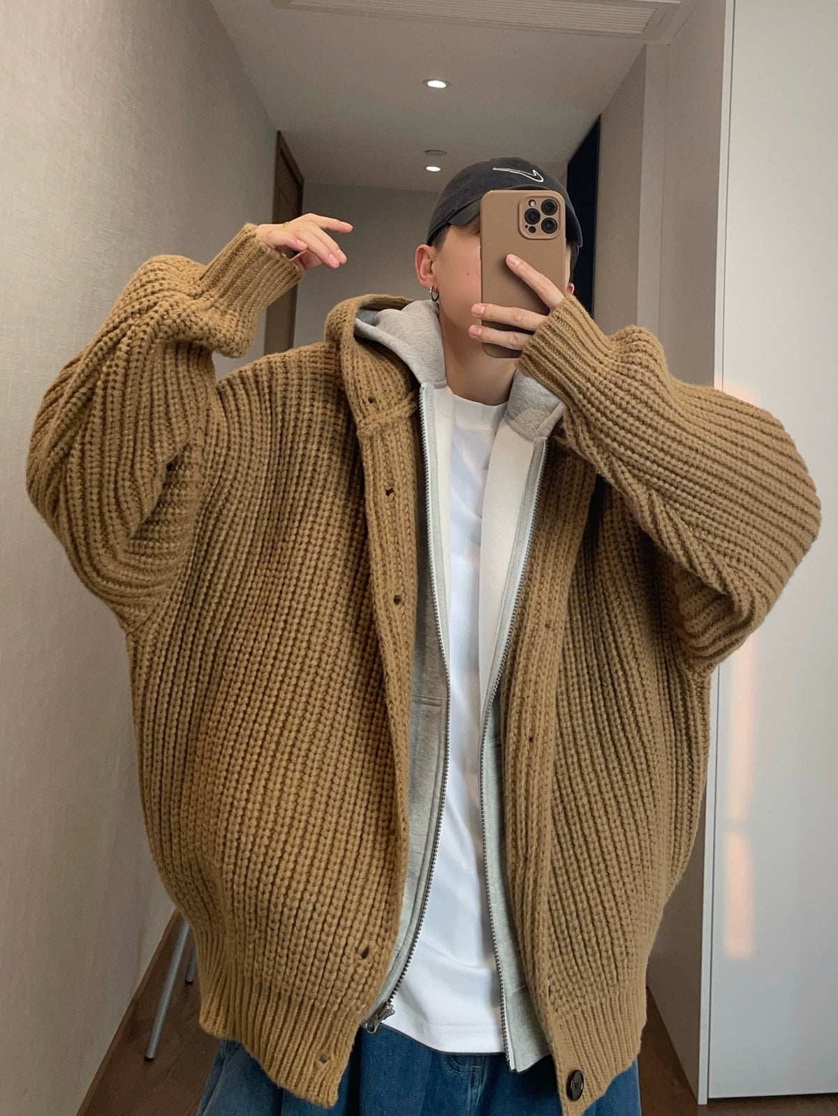 Loose-Gauge Hooded Rib Knit Cardigan DAZ0011