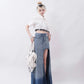 Open Cut Long Denim Skirt RHP0013