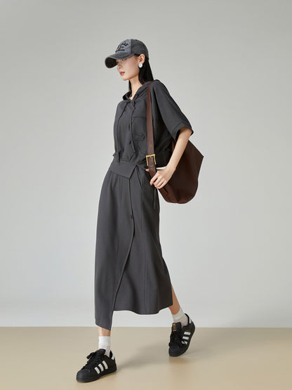 Short-Sleeve Sweatshirt Hoodie / Wrap Skirt FER0278