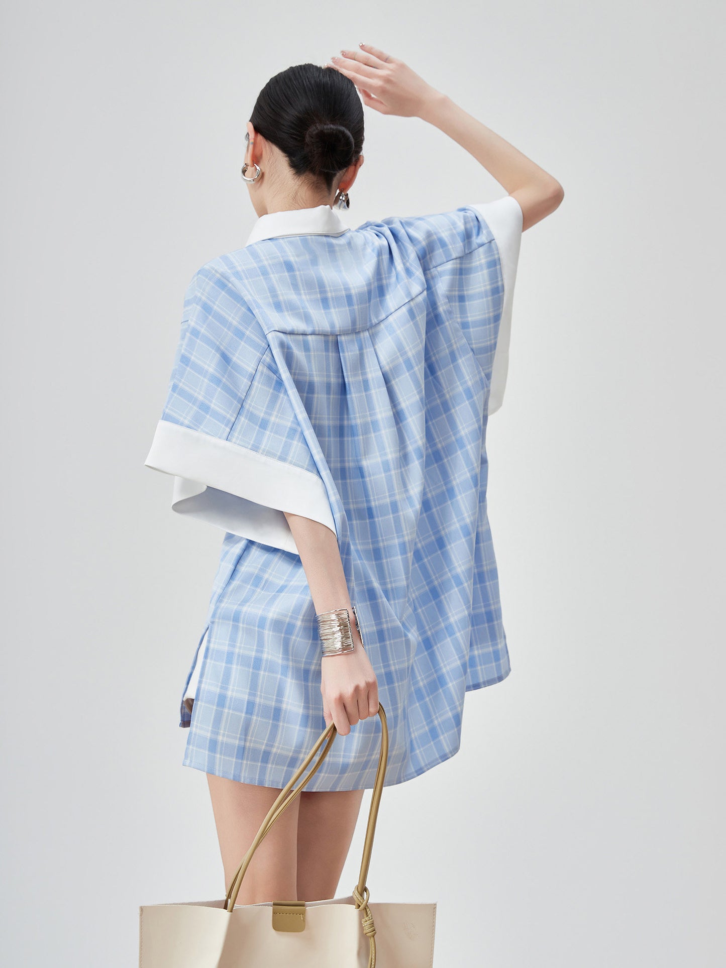 Plaid Patchwork Short-Sleeve Shirt FER0178