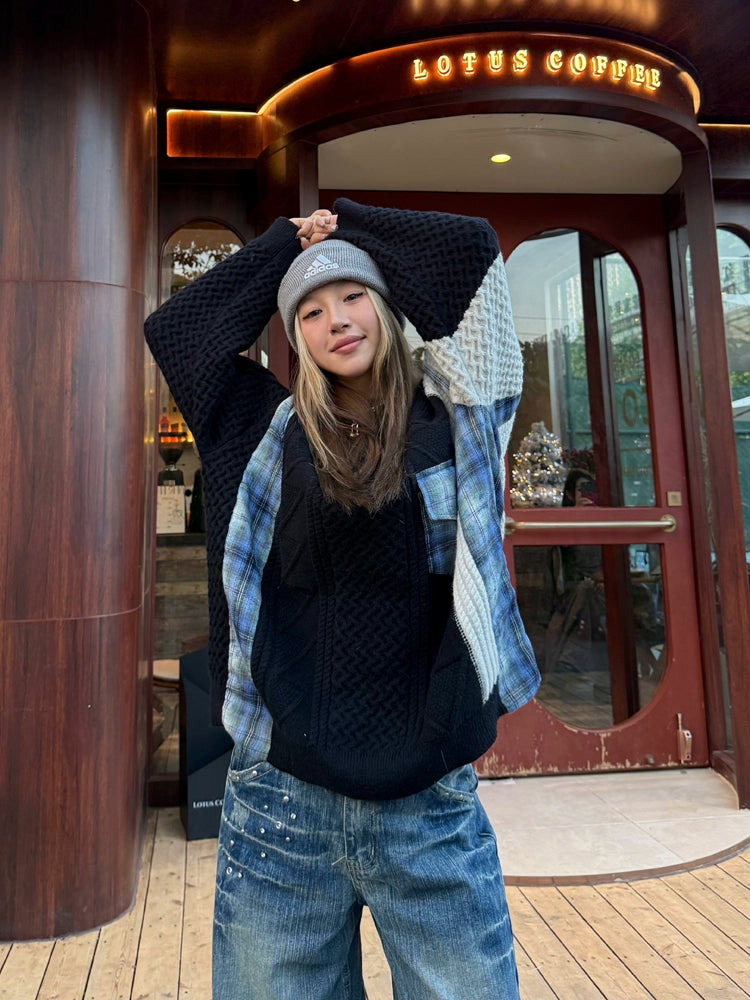 Color Blocking Design Plaid Sweater CYE0033