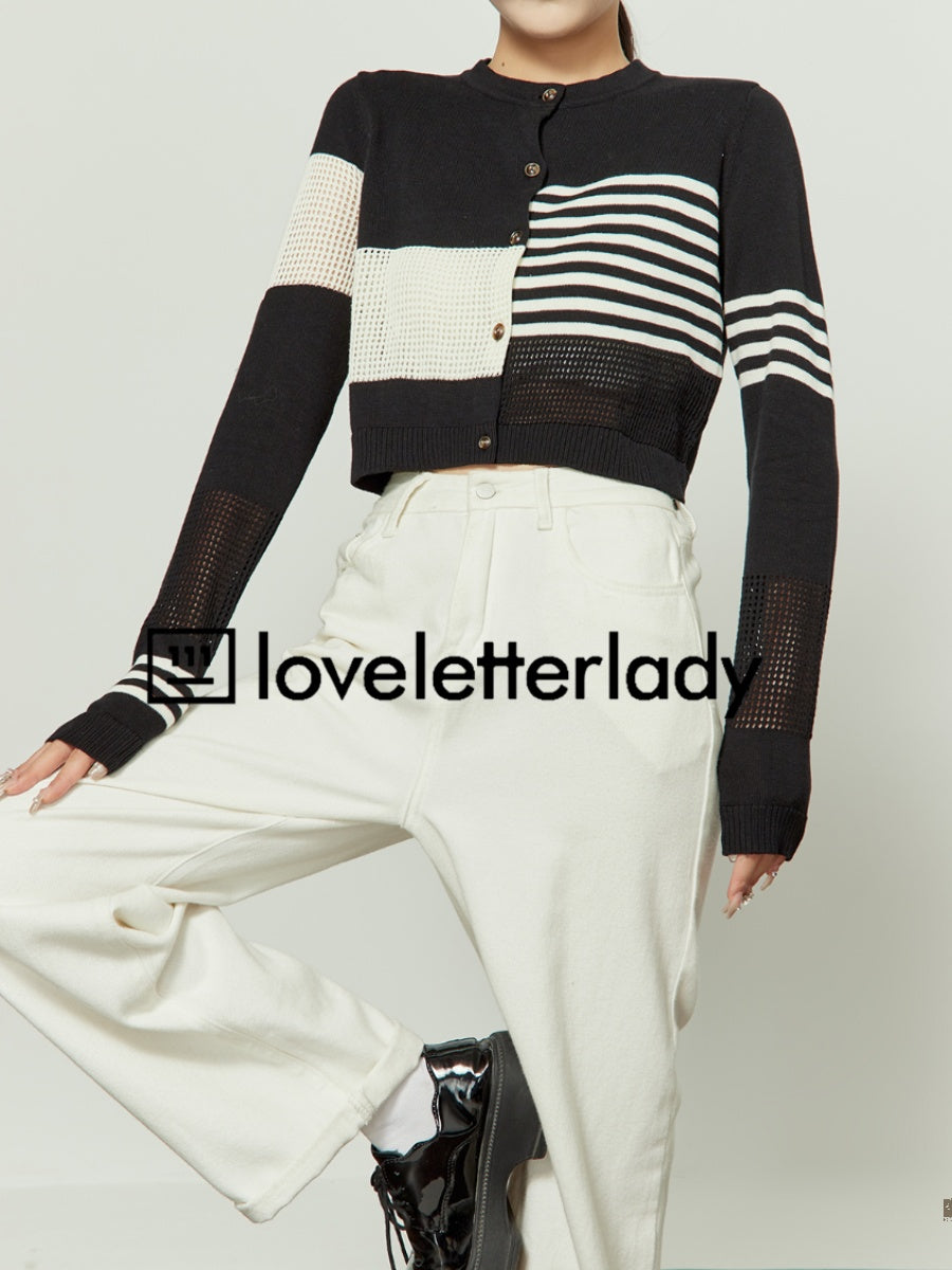 Black & White Striped Knit Sweater LLA0253