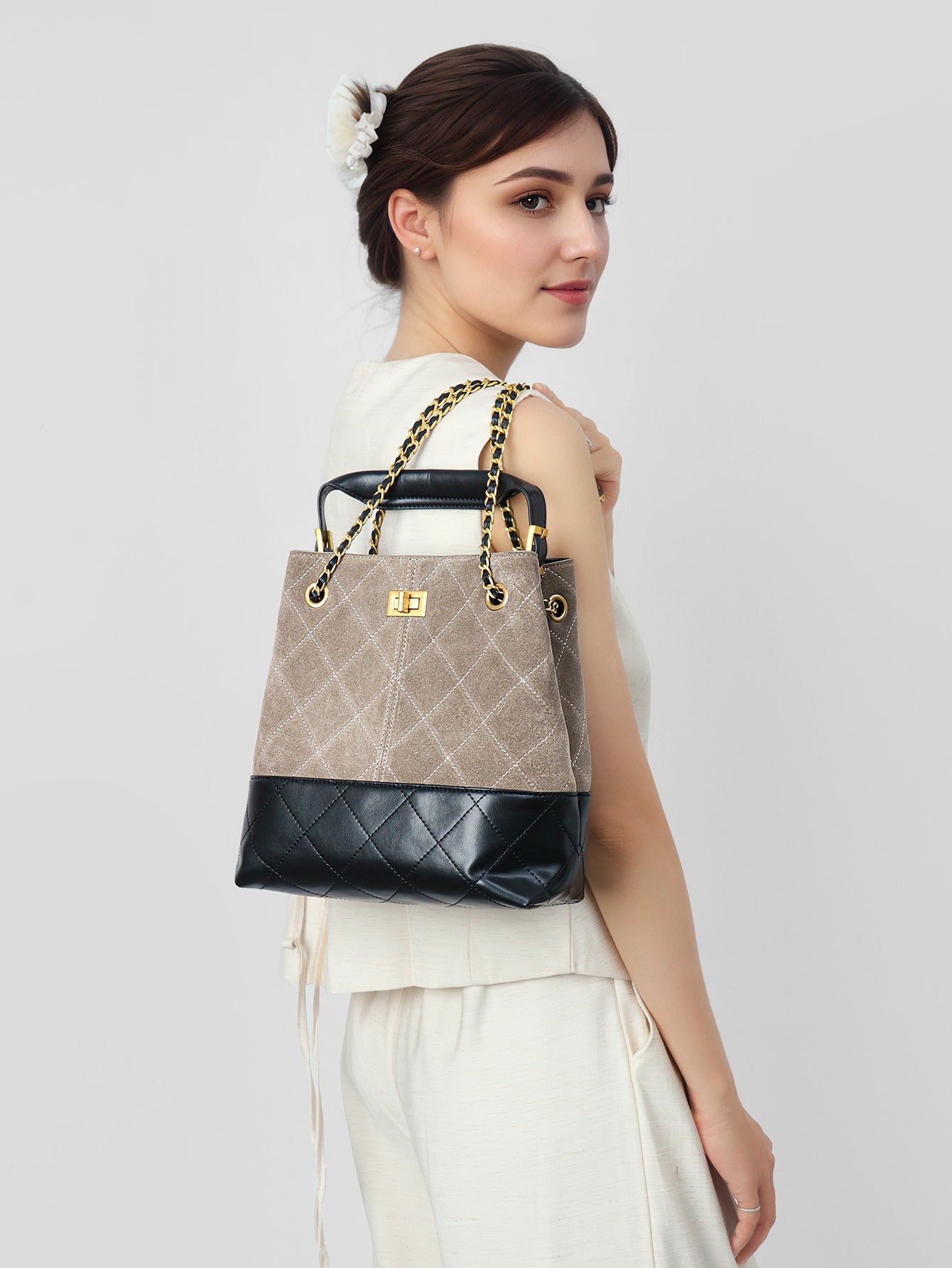 Suede & Leather Quilted Chain Bag ABB0003