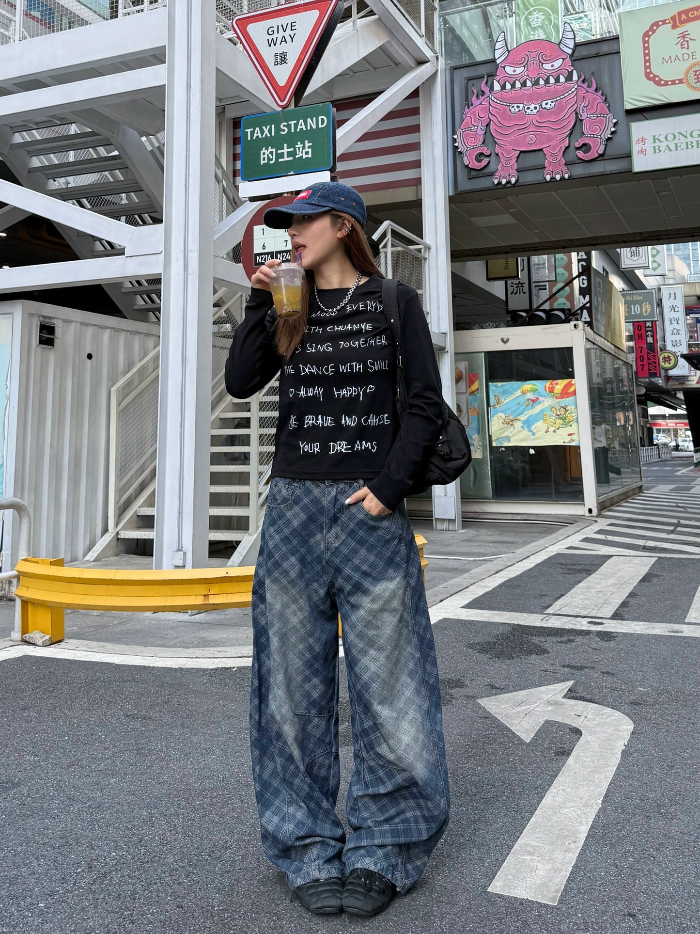 Retro Plaid Curved Knife Jeans CYE0035