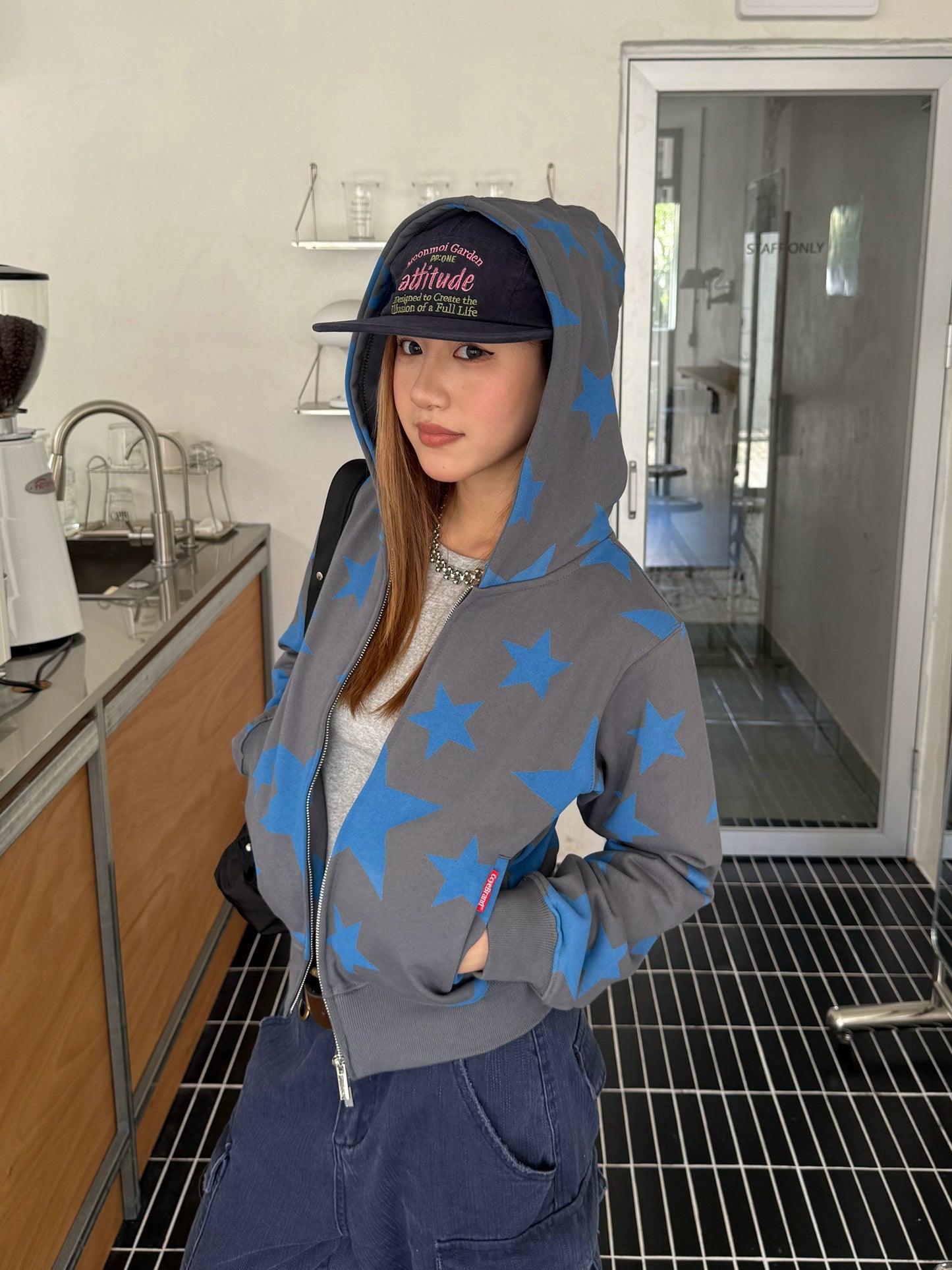 Star Print Zip Up Hoodie CYE0051