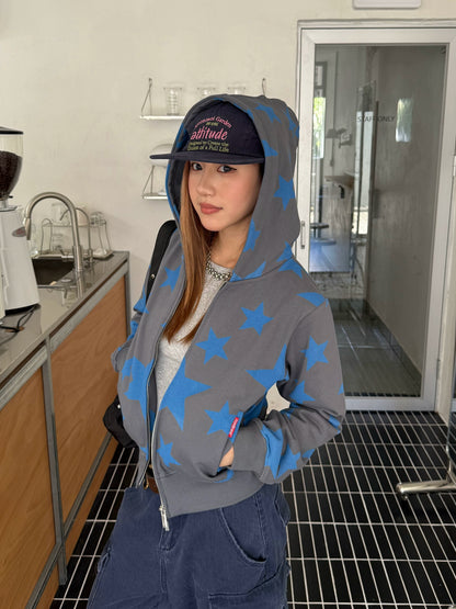 Star Print Zip Up Hoodie CYE0051