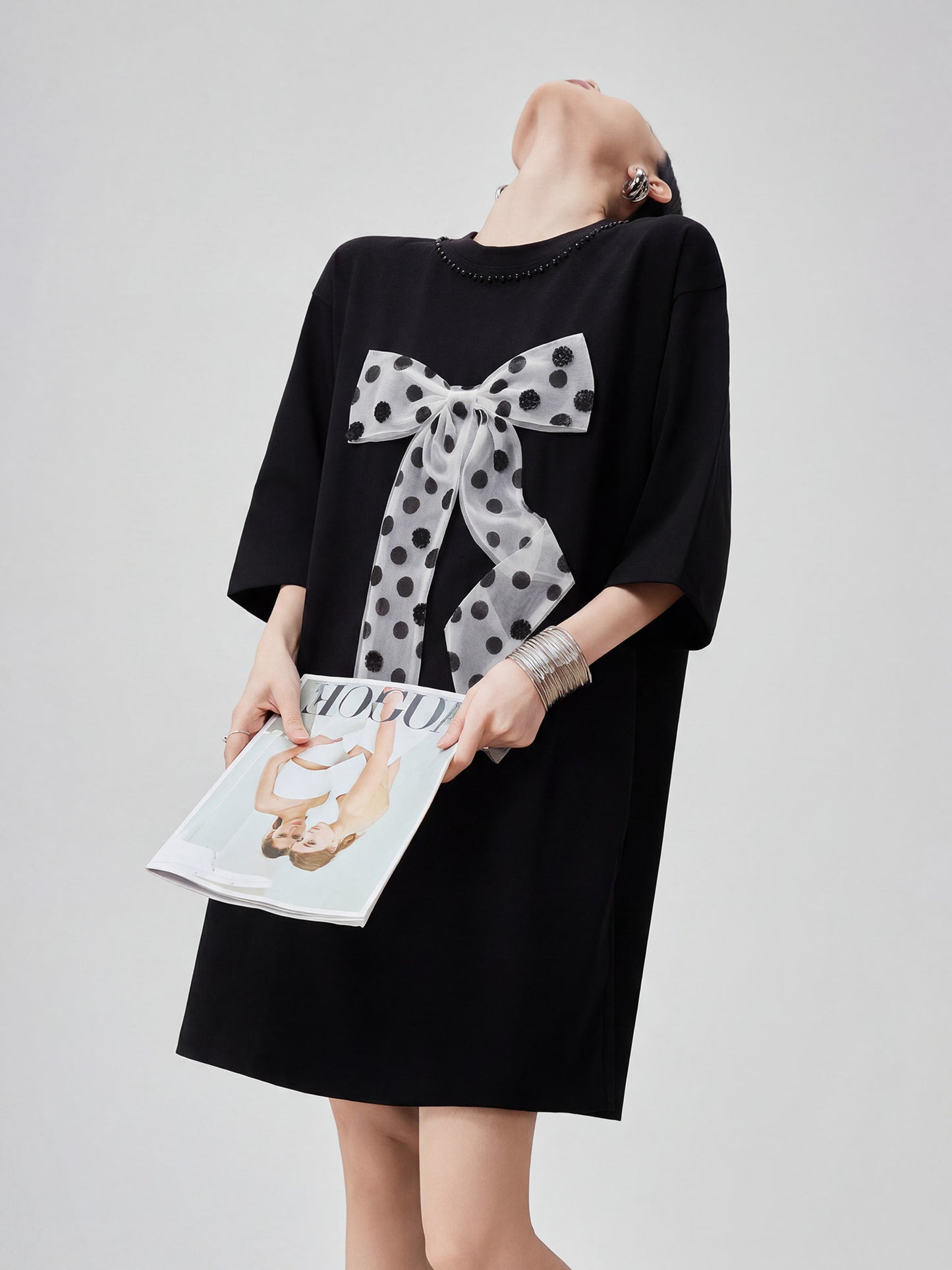 Dot Ribbon Docking Mini Dress FER0234