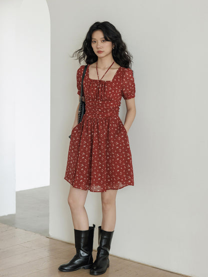 Square Neck Flower Mini Dress VAS0195