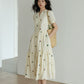 Apricot Flower Embroidery Tiered Long Dress VAS0022