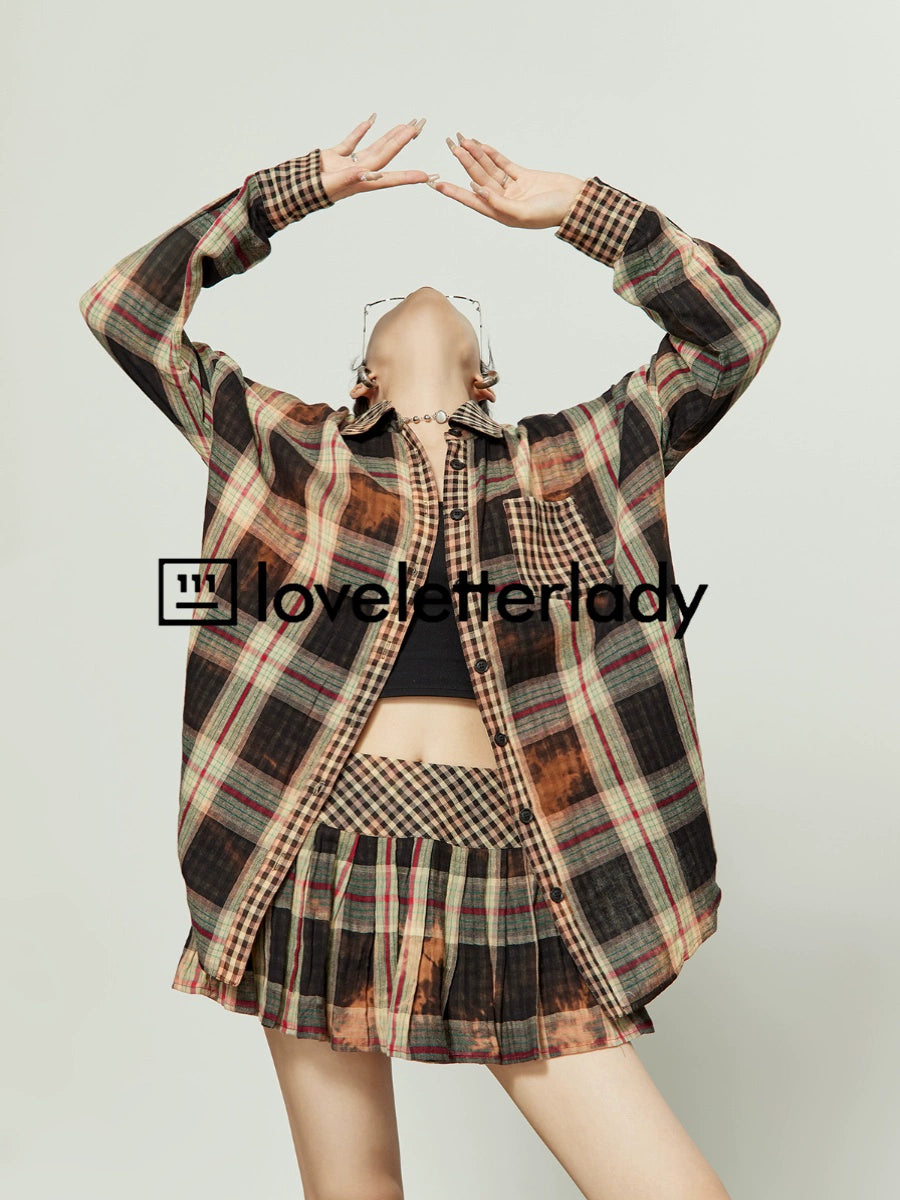 Orange Plaid Oversize Shirt / Skirt LLA0283