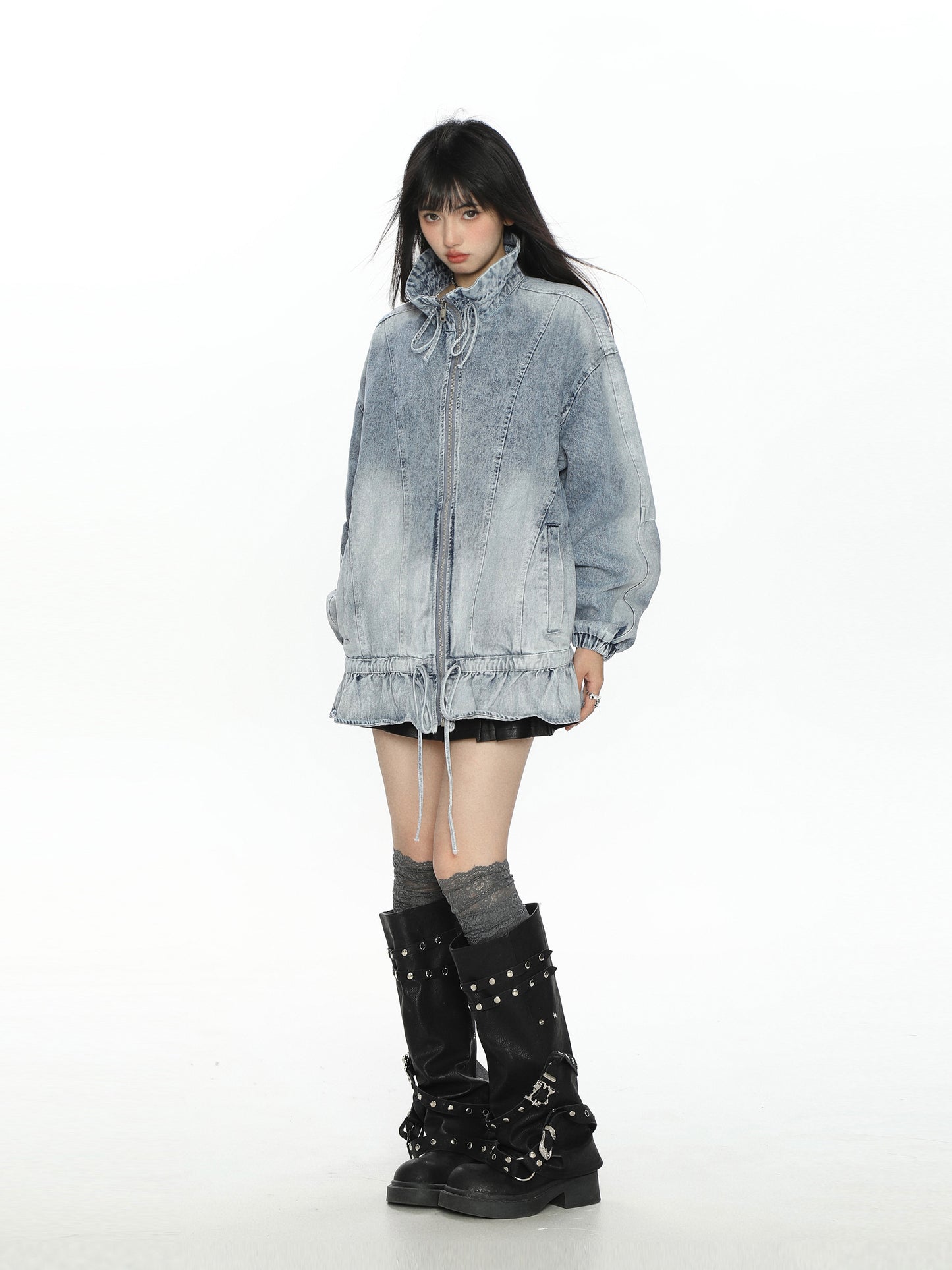 Stand Collar Flare Denim Jacket BGS0048