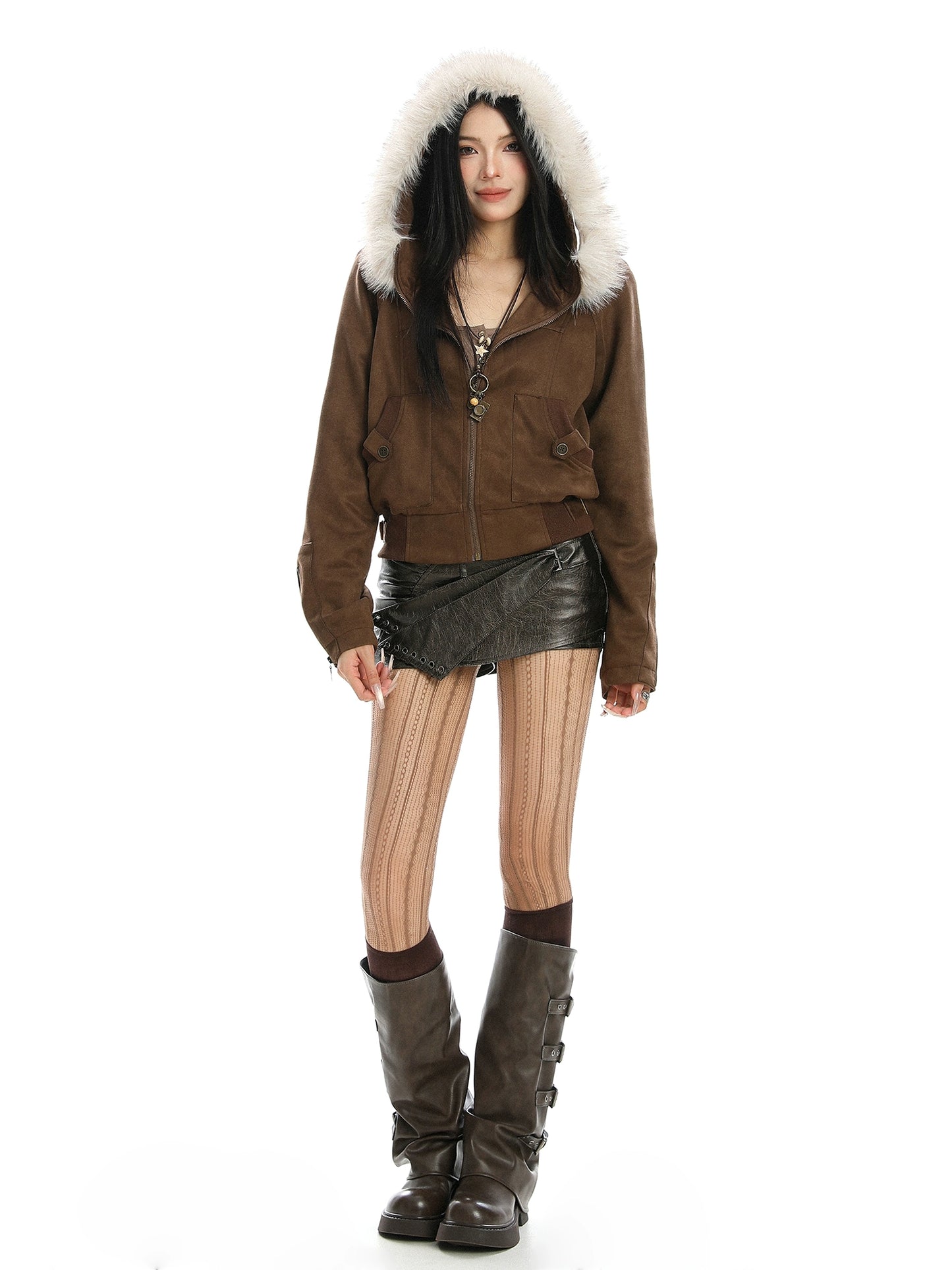 Fur Hood Suede Jacket BGS0025