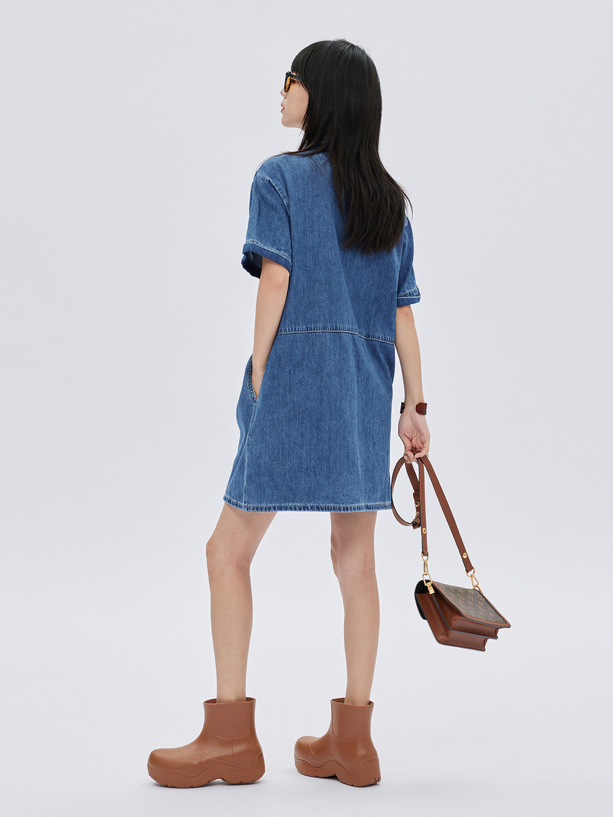 Polo Collar Denim Shirt Dress SHN0035
