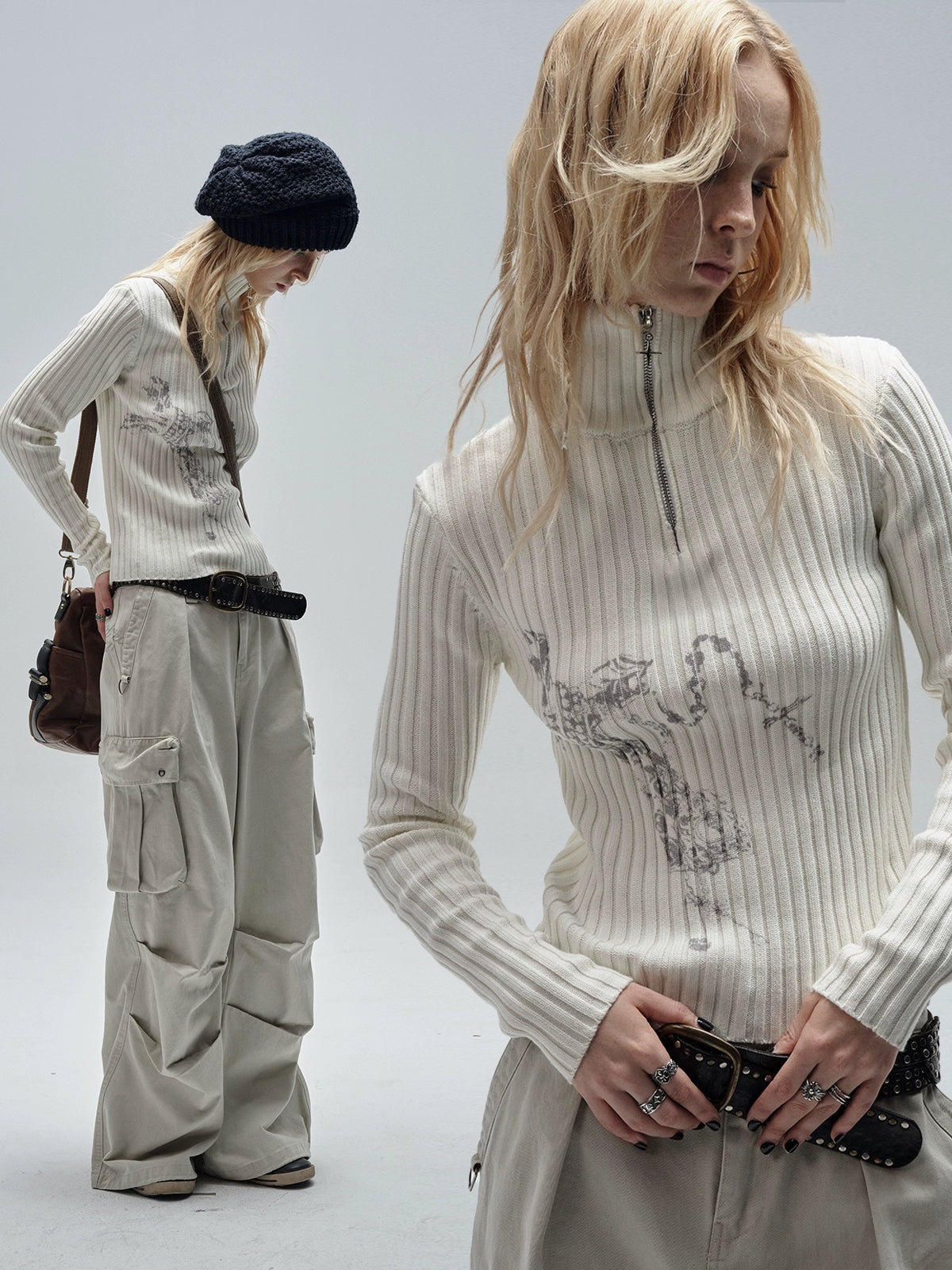 Half-Zip Ribbed Knit Top WAT0005