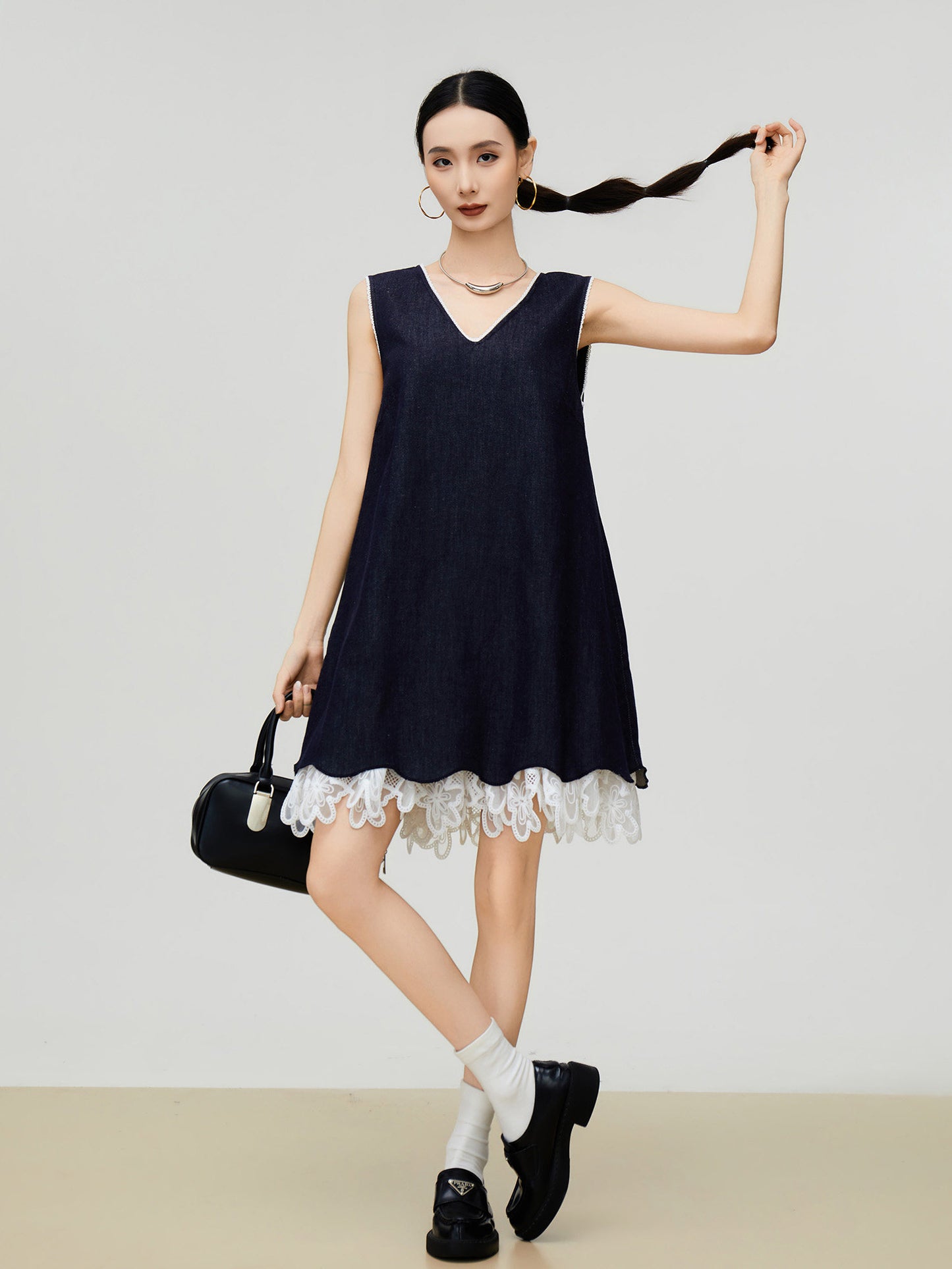 V-neck Docking Lace Dress FER0346