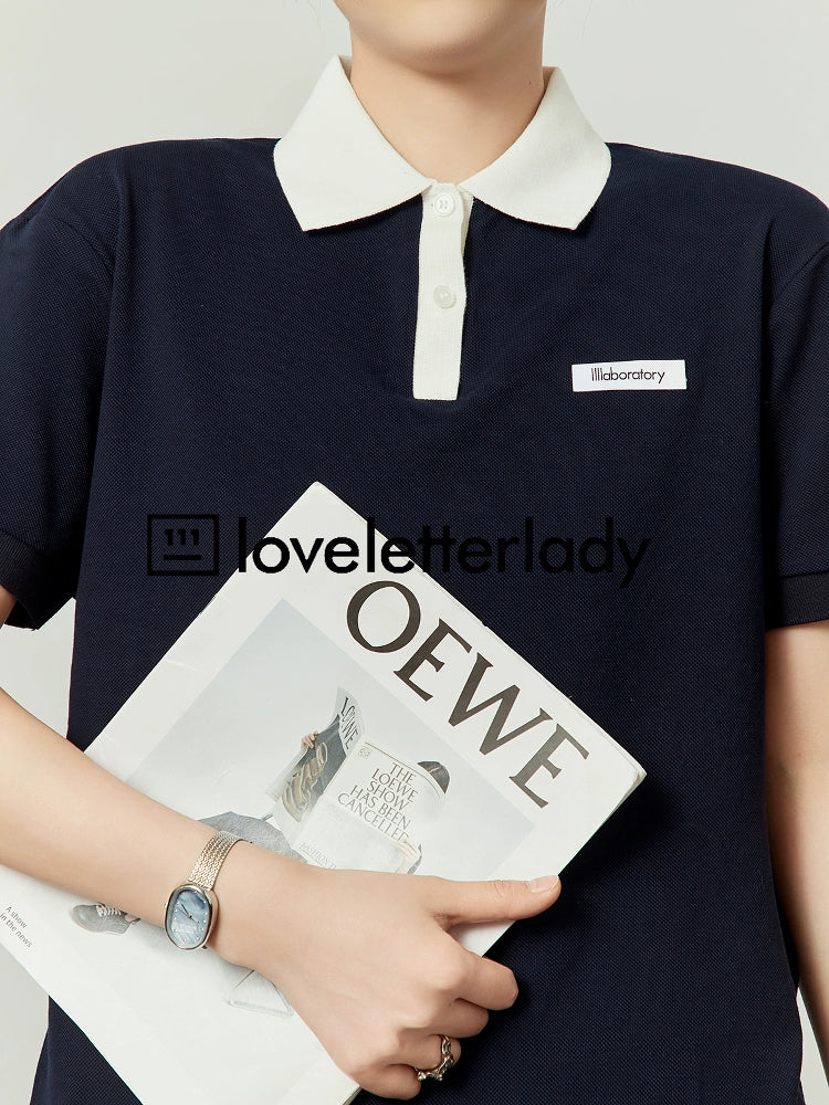 Color Block Polo Knit Top LLA0491