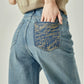 Short Sleeve High Neck Knit Sew / Denim Pants LLA0086