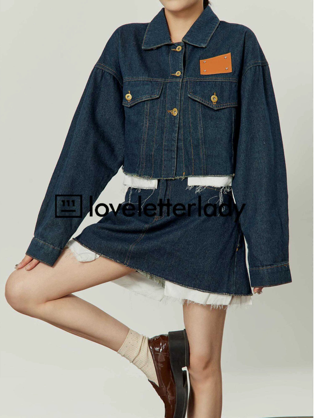 Denim Blue Stitched Denim Jacket & Skirt LLA0320