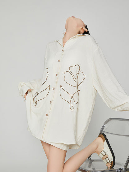 Floral Rope Embroidery Shirt / Short Pants FER0389