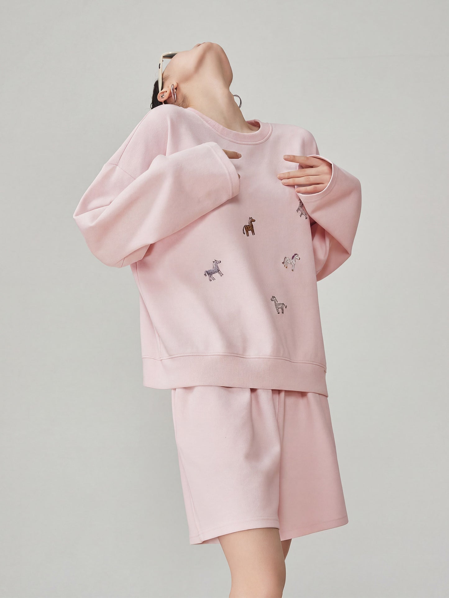 Pony Embroidered Long Sleeve Sweatshirt / Loose Shorts FER0086