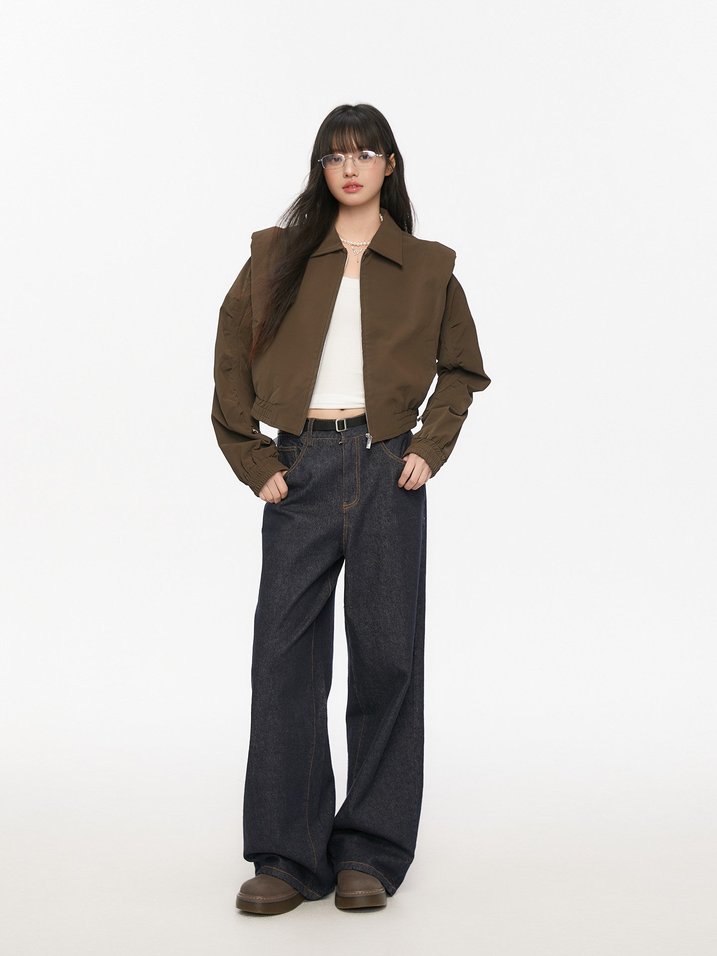 Padded Shoulder Leather Jacket KIP0002