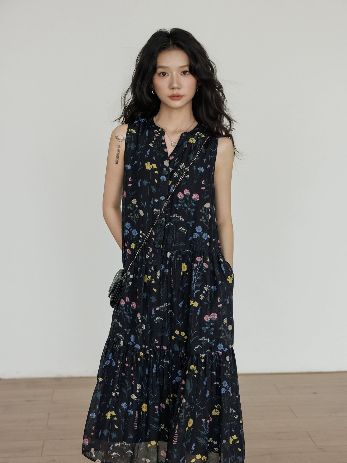 Tiered Flower Long Dress VAS0048