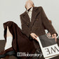 Retro Autumn Jacket/Striped Shirt/Brown Asymmetrical Skirt LLA0542