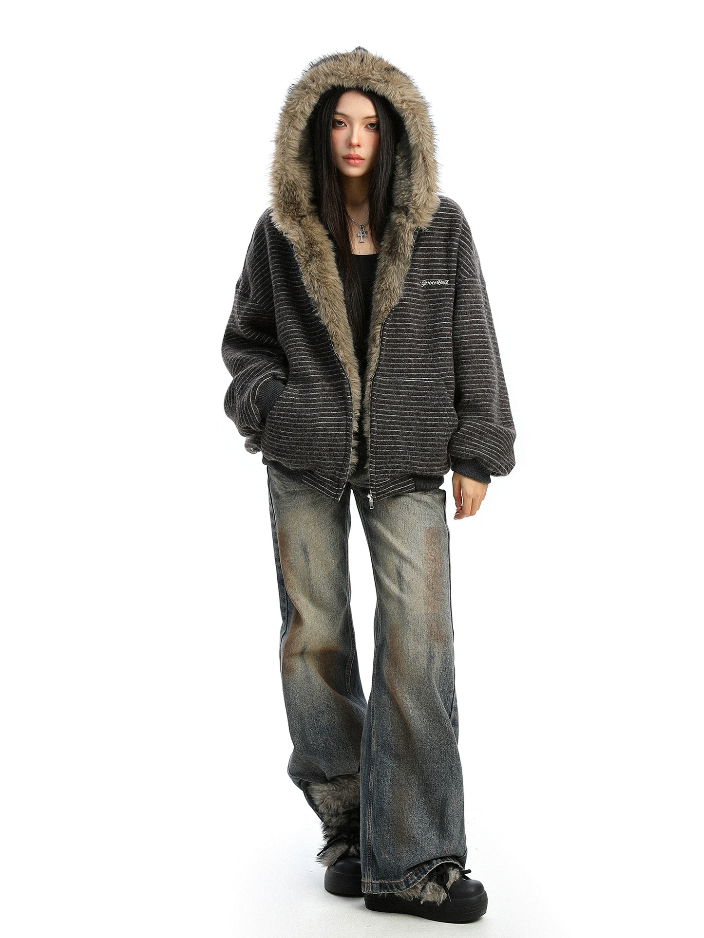 Inner Fur Thin Stripe Zip Hoodie BGS0032