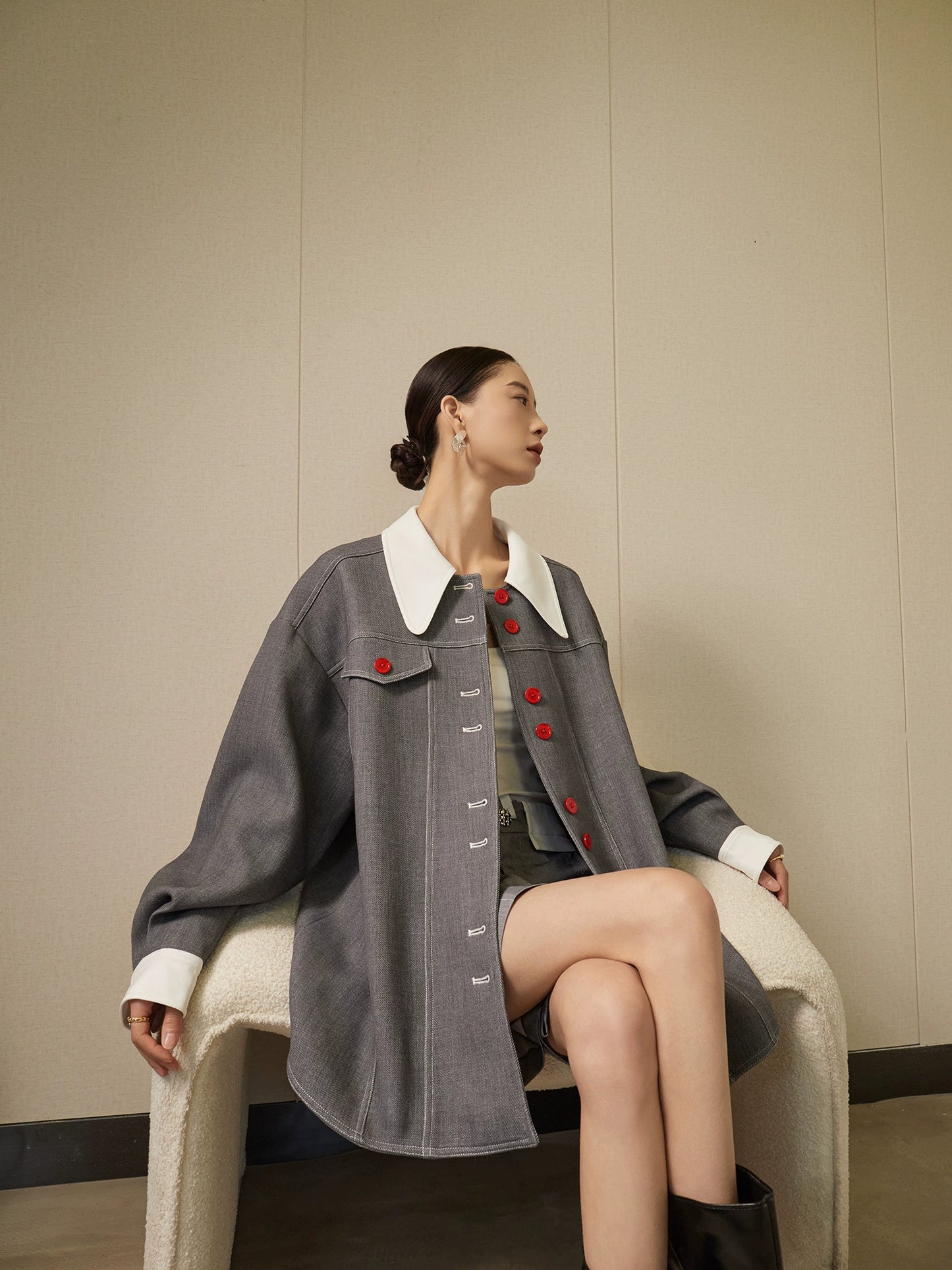 Red Button Patchwork Jacket / Shorts SUY0014