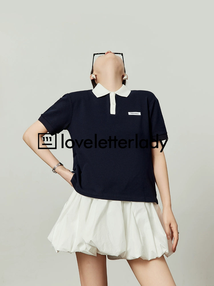 Color Block Polo Knit Top LLA0491