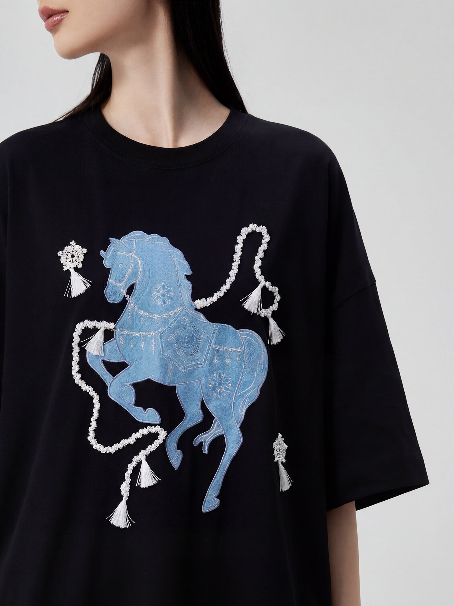 Blue Horse Graphic T-Shirt Dress FER0215