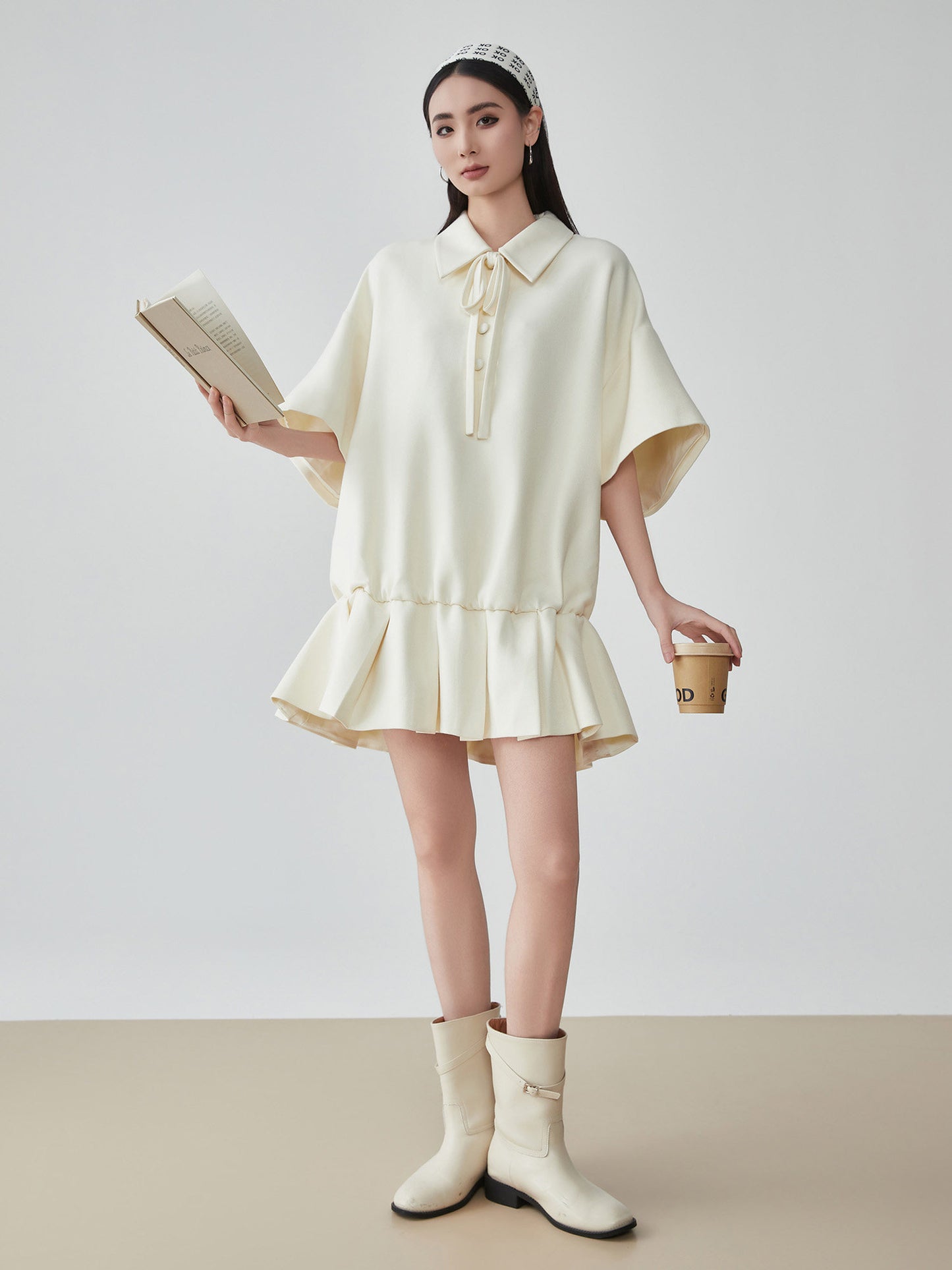 Bow Shape Pleated Dress FER0091