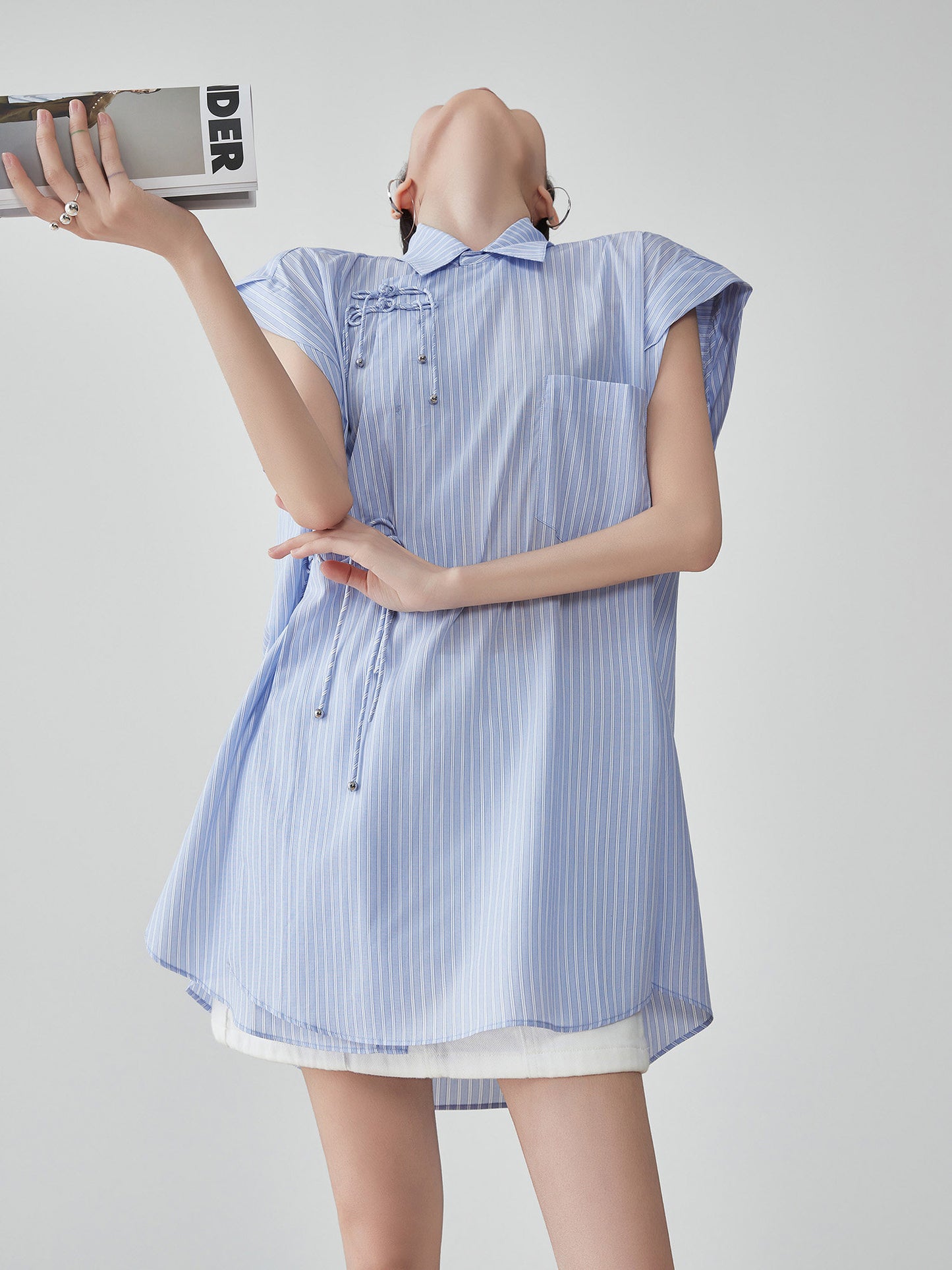 Blue Striped Sleeveless Shirt FER0177