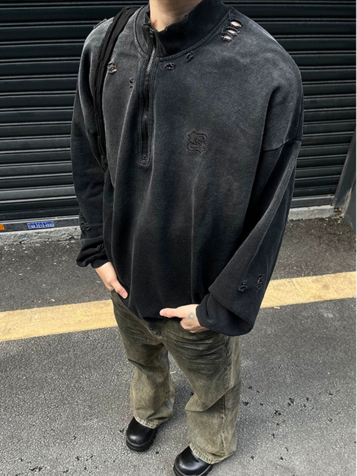 Half Zip Vintage Washed Top FLG0004