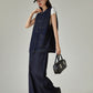 Collarless Denim Vest / Denim Wide Pants FER0144