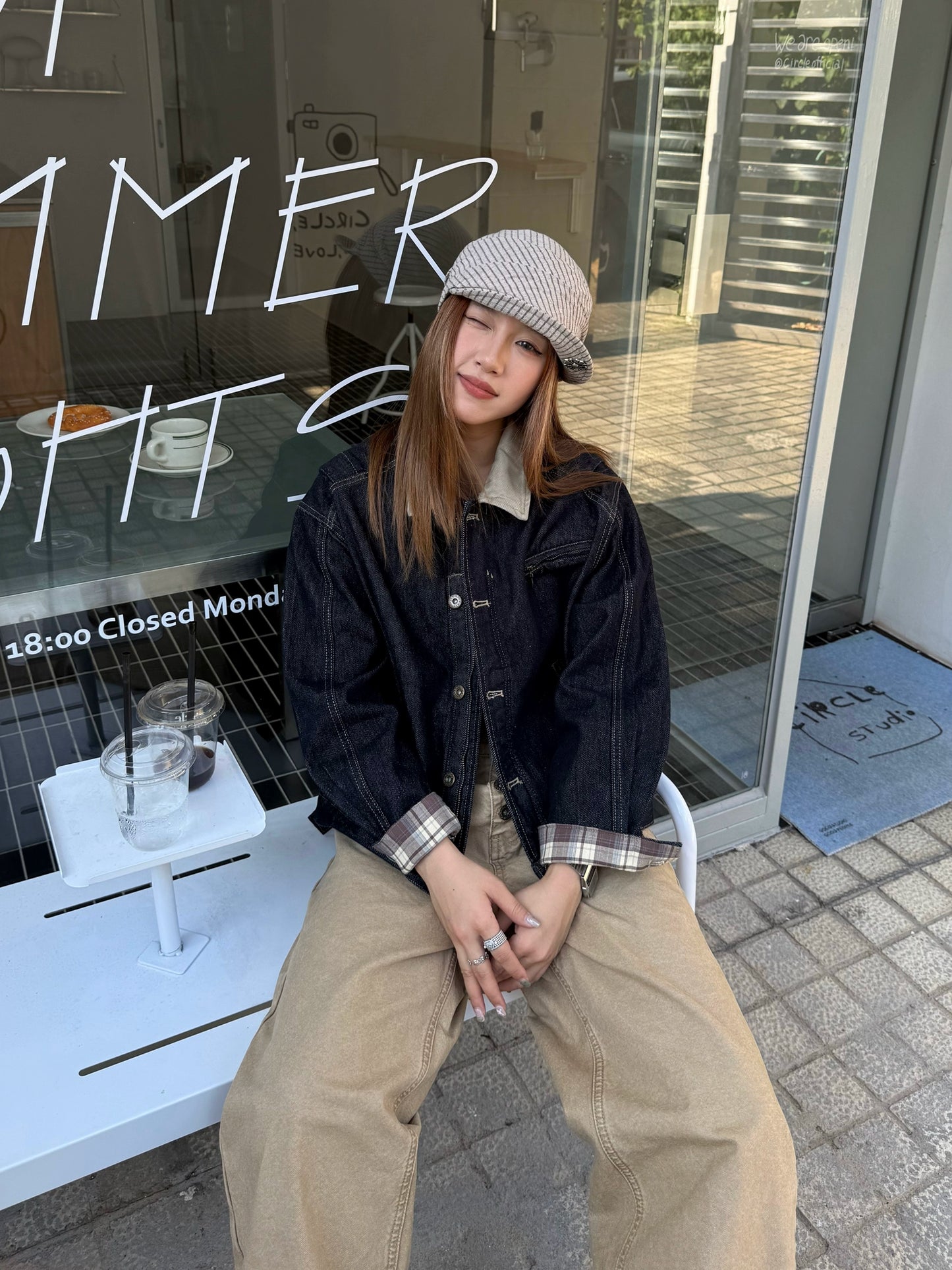 Retro Patched Collar Plaid Denim Jacket CYE0038