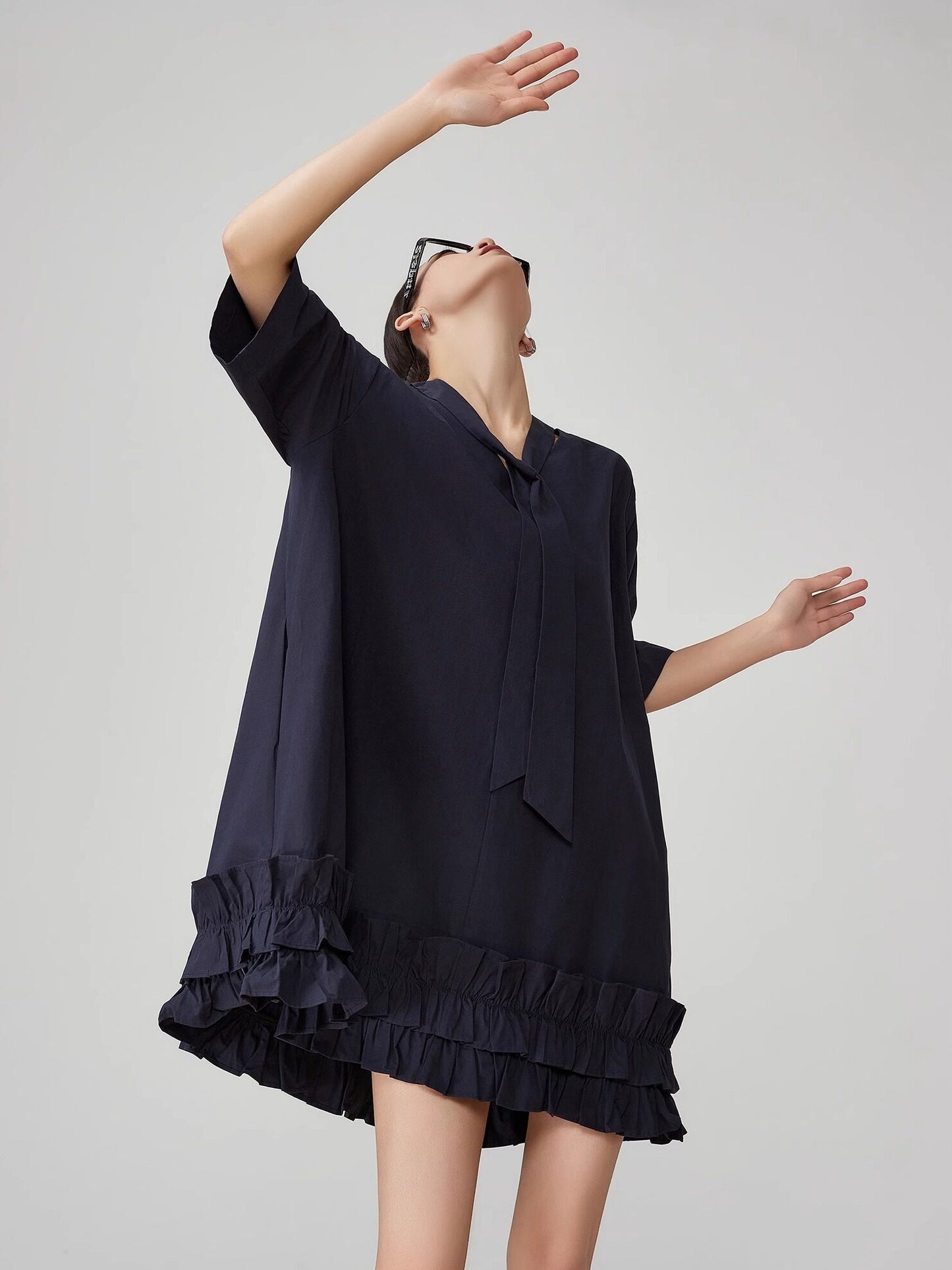 Bow-tie Hem Frill Mini Dress FER0103