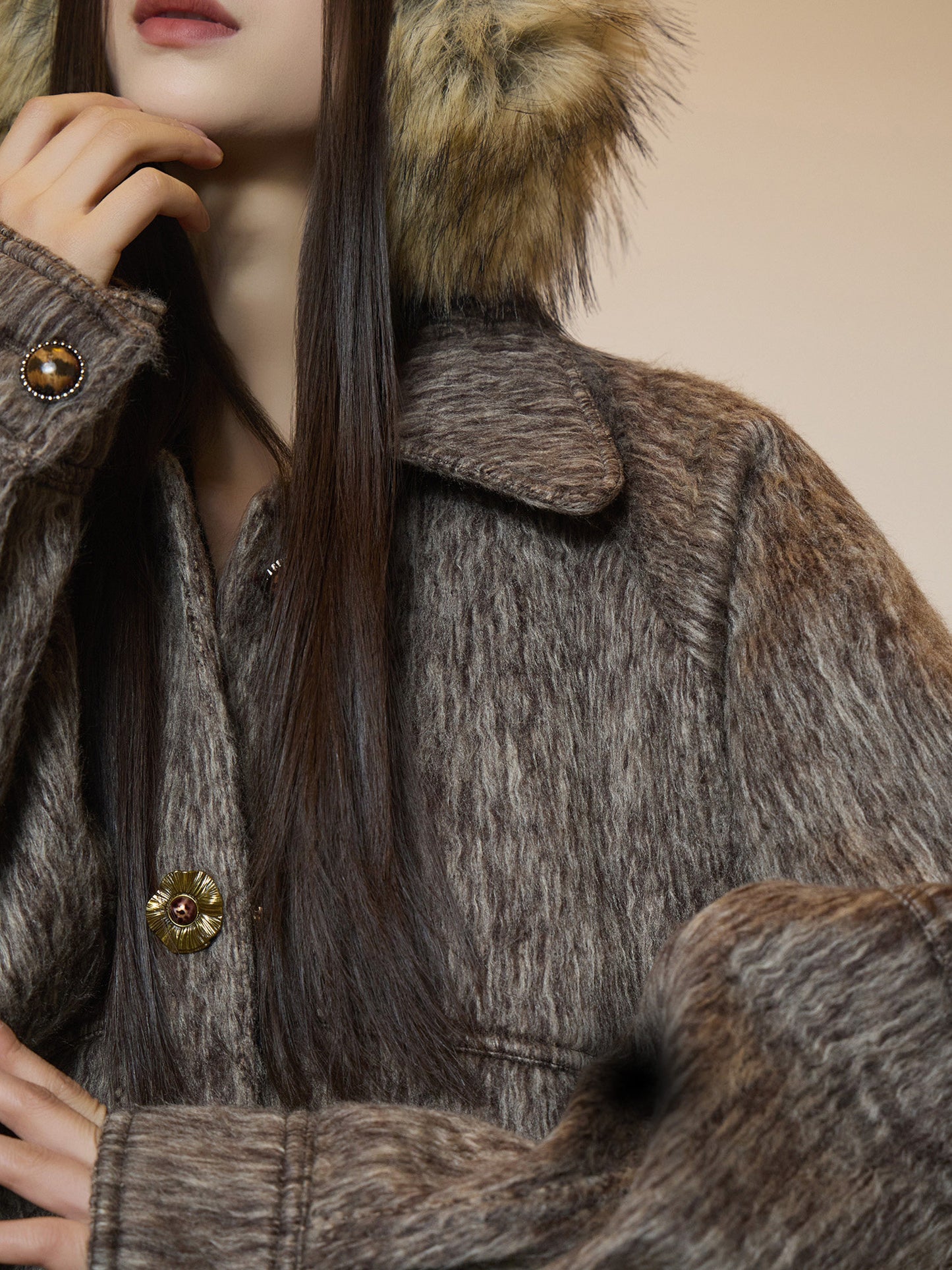 Vintage Mocha Brown Wool Jacket / Mini Skirt SUY0017