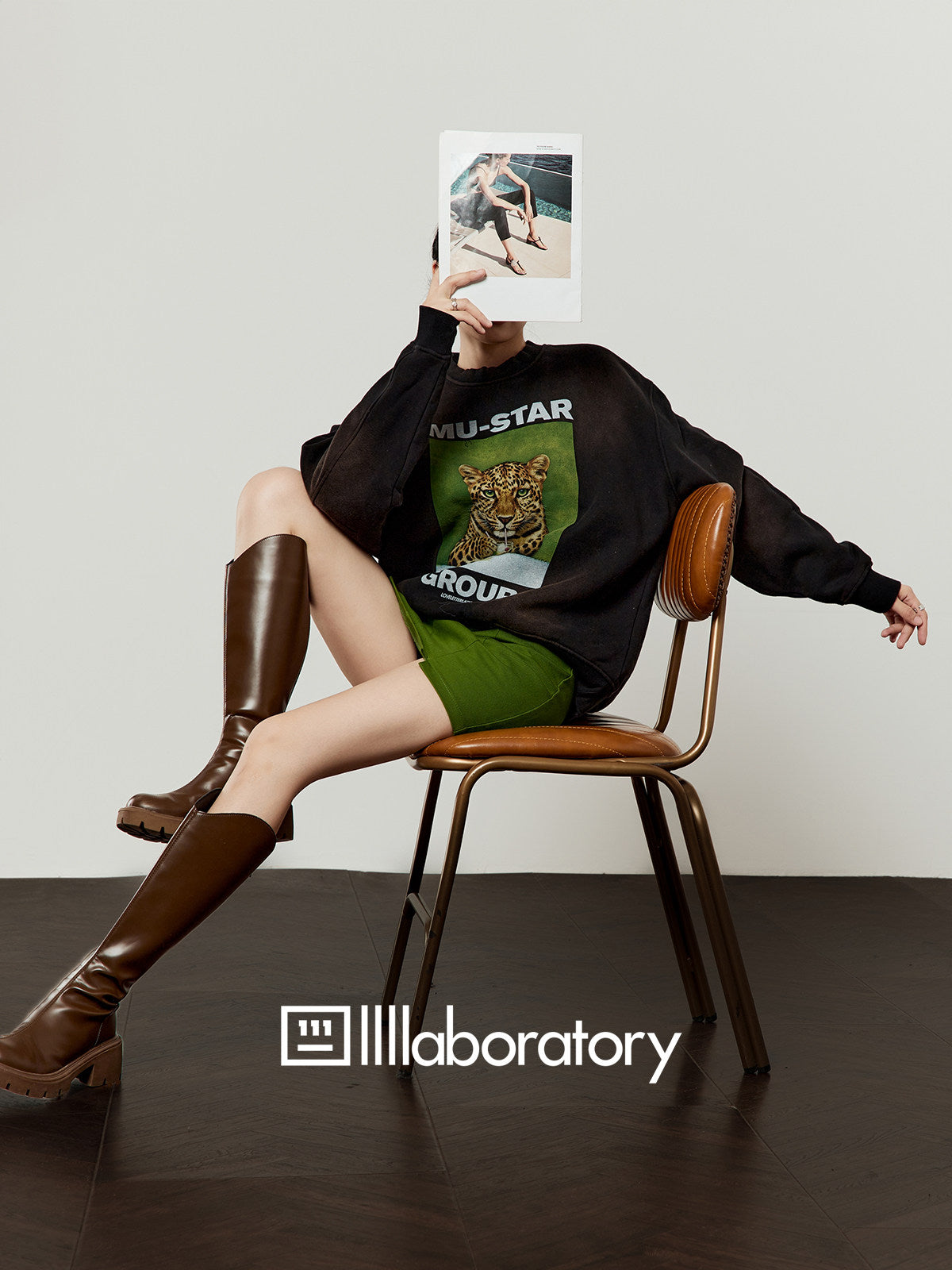 Tiger Print Sweatshirt Top / Green Mini Skirt LLA0619