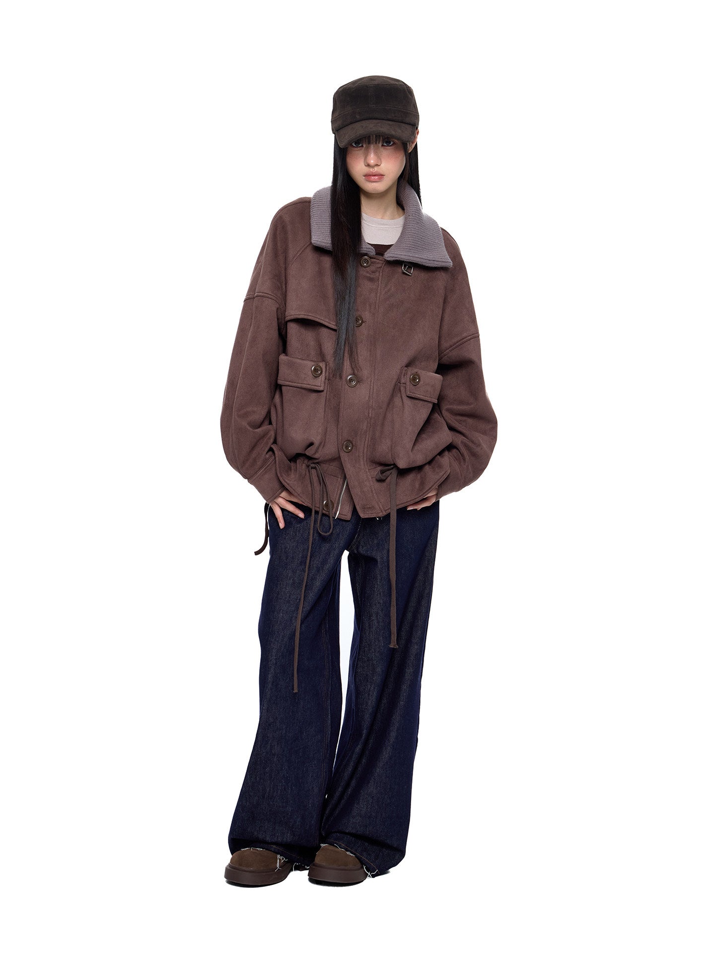 Knit Collar Suede Jacket EZK0089