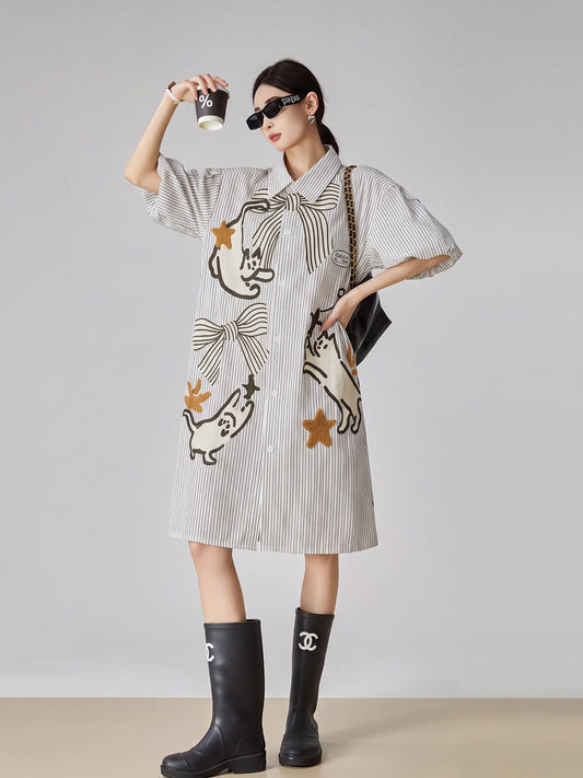 Cat Motif Shirt Dress FER0352
